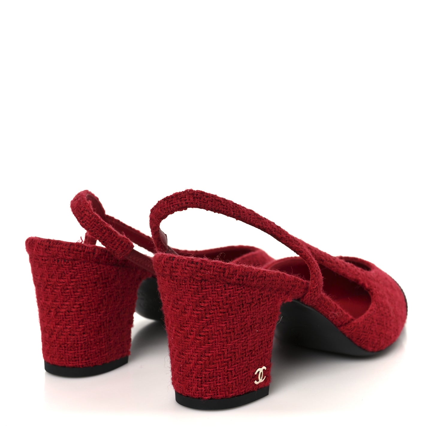 Tweed Patent Cap Toe CC Slingback Pumps 38.5 Red Black