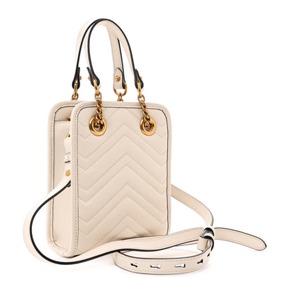 Gucci Calfskin Matelasse Chevron Mini GG Marmont Tote Mystic White 3 of 15