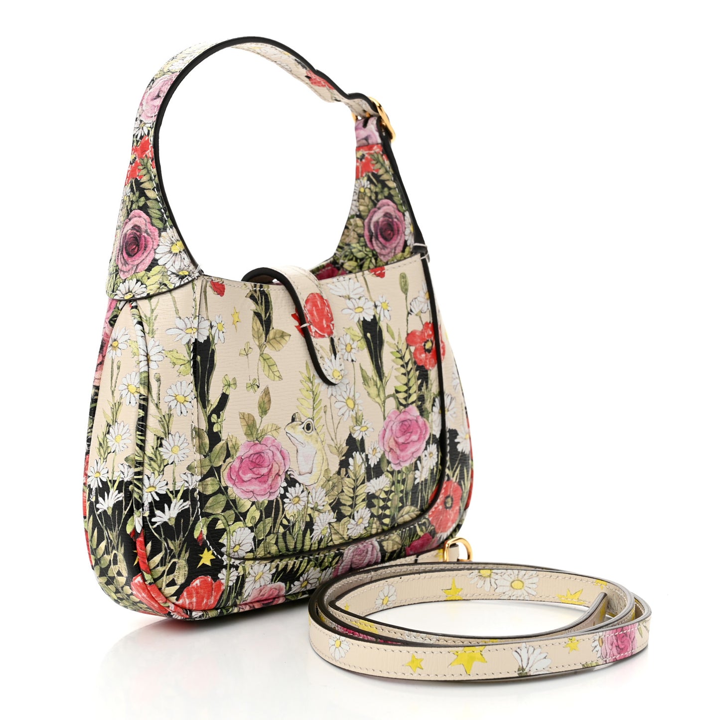 X YUKO HIGUCHI Shangai Calfskin Floral Print Mini Jackie 1961 Hobo White Multicolor