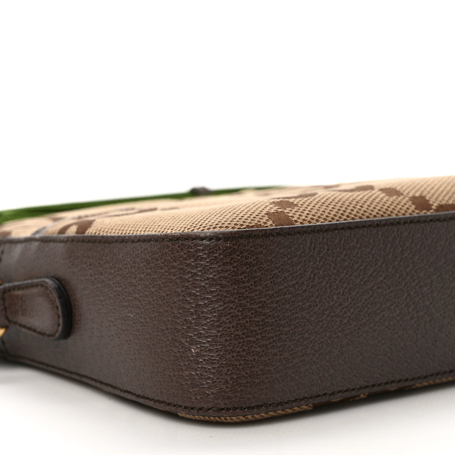 Gucci Monogram Jumbo GG Textured Dollar Calfskin Web Messenger Shoulder Bag Camel Ebony New Acero 7 of 9