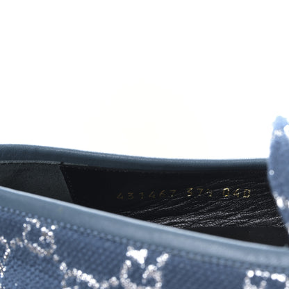 Gucci Canvas Lame GG Monogram Horsebit Womens Jordaan Loafers 37.5 Blue Silver Cornflower Blue 8 of 8