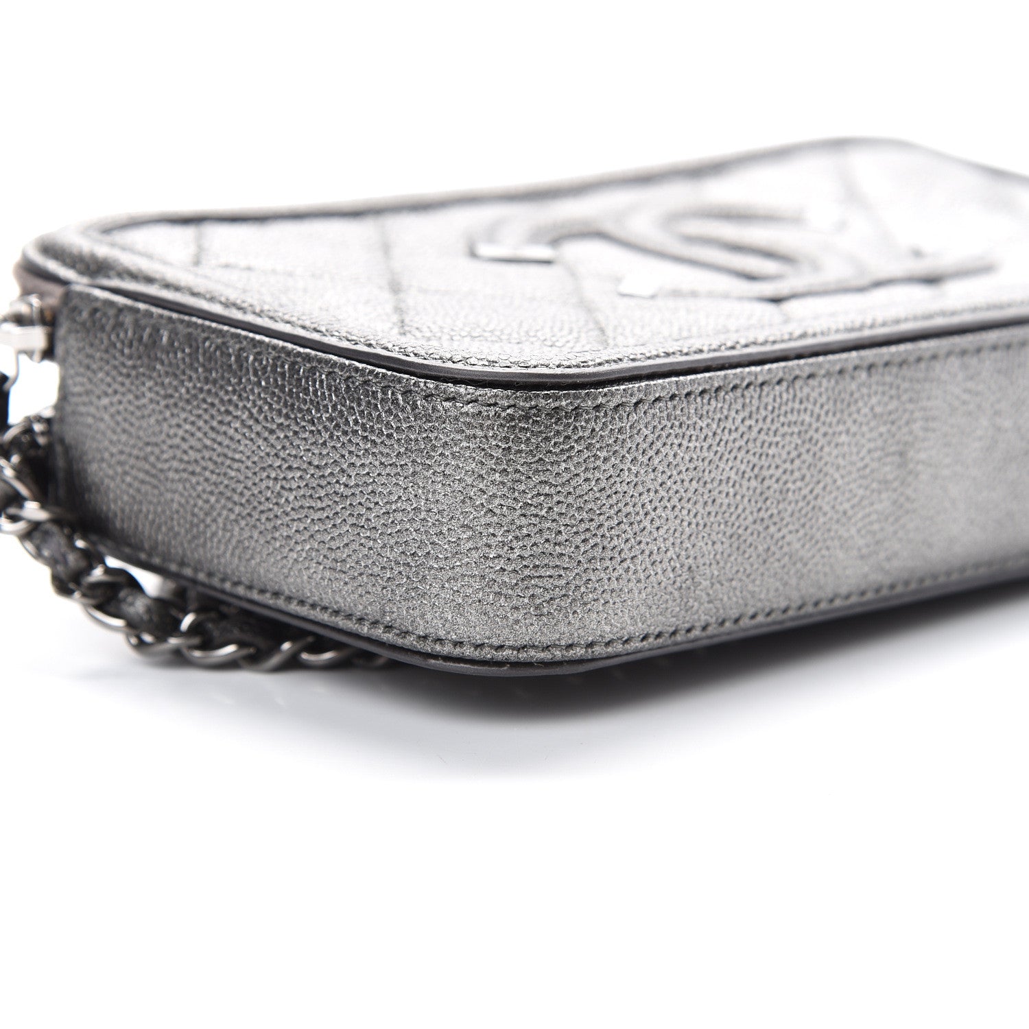 Chanel Metallic Caviar Quilted CC Filigree Clutch With Chain Dark Silver 11 of 13
