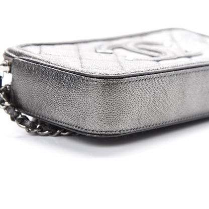 Chanel Metallic Caviar Quilted CC Filigree Clutch With Chain Dark Silver 11 of 13