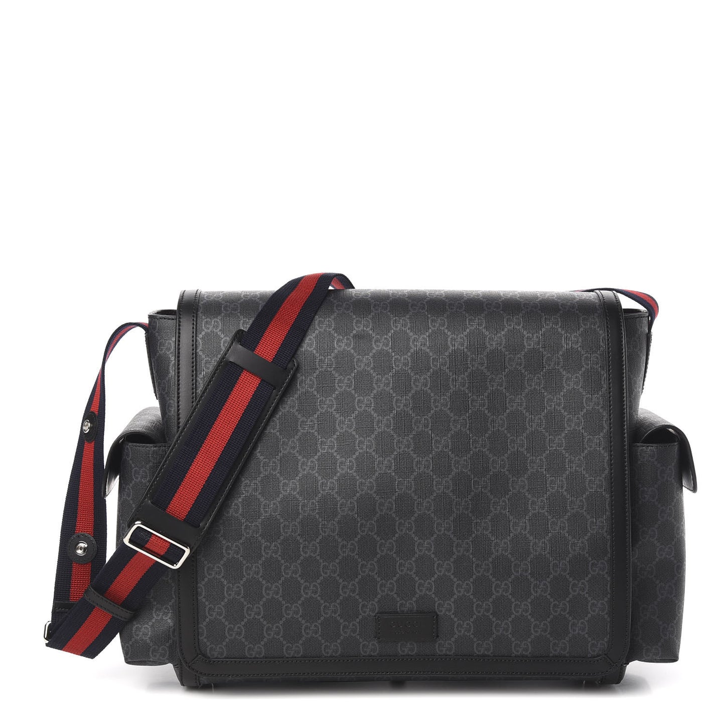 GG Supreme Monogram Web Messenger Diaper Bag Black Grey