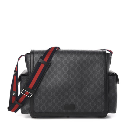 Gucci GG Supreme Monogram Web Messenger Diaper Bag Black Grey 1 of 11