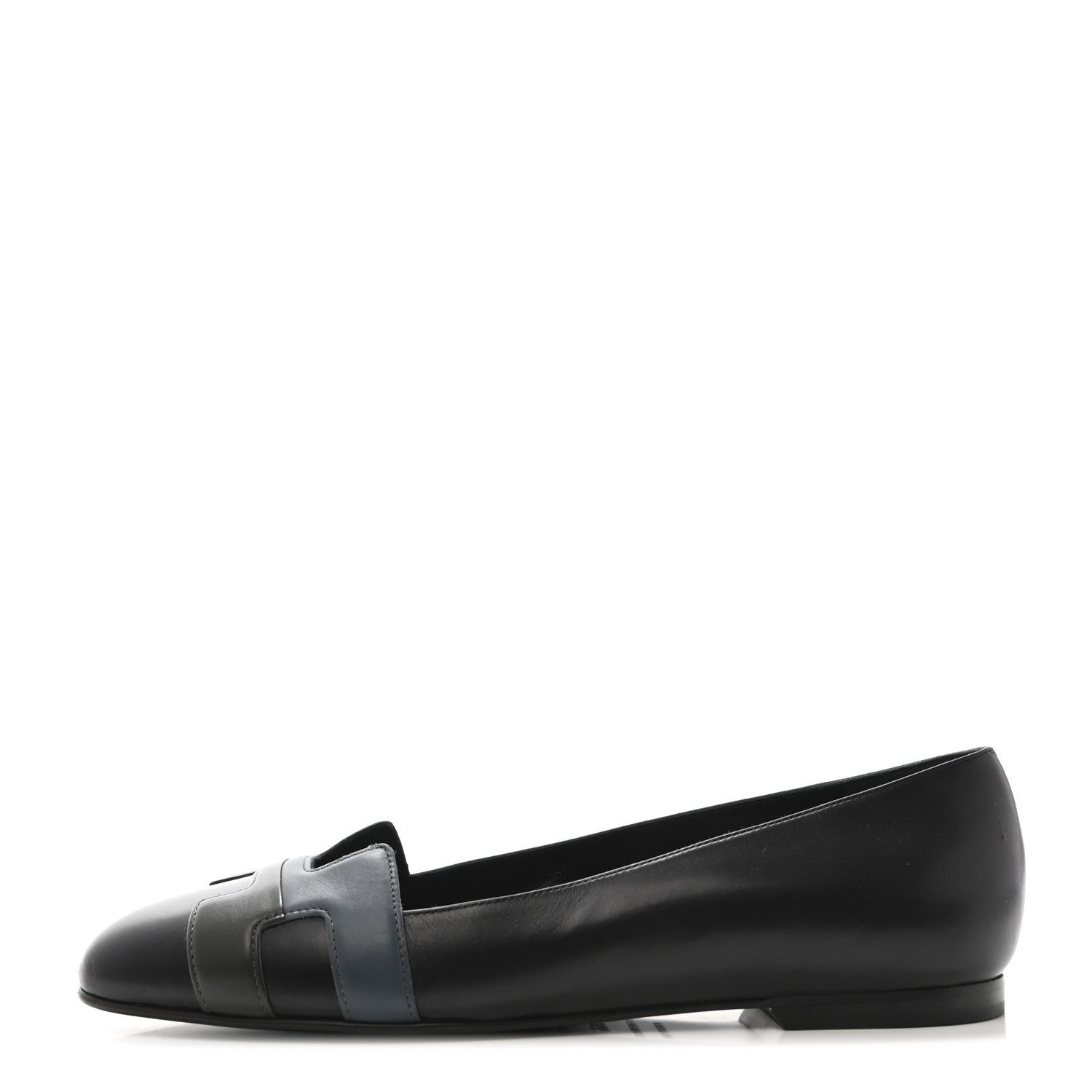 Hermes Box Calfskin Nice Ballerina Flats 36.5 Black Bleu Ardoise Cedre 1 of 14