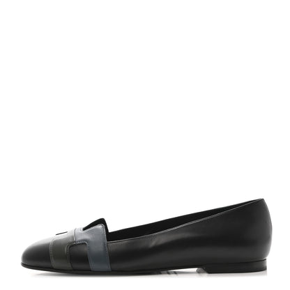 Hermes Box Calfskin Nice Ballerina Flats 36.5 Black Bleu Ardoise Cedre 1 of 14