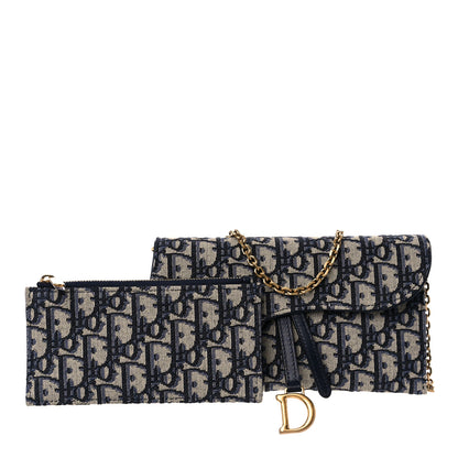 Christian Dior Oblique Saddle Chain Long Wallet Blue 1 of 11