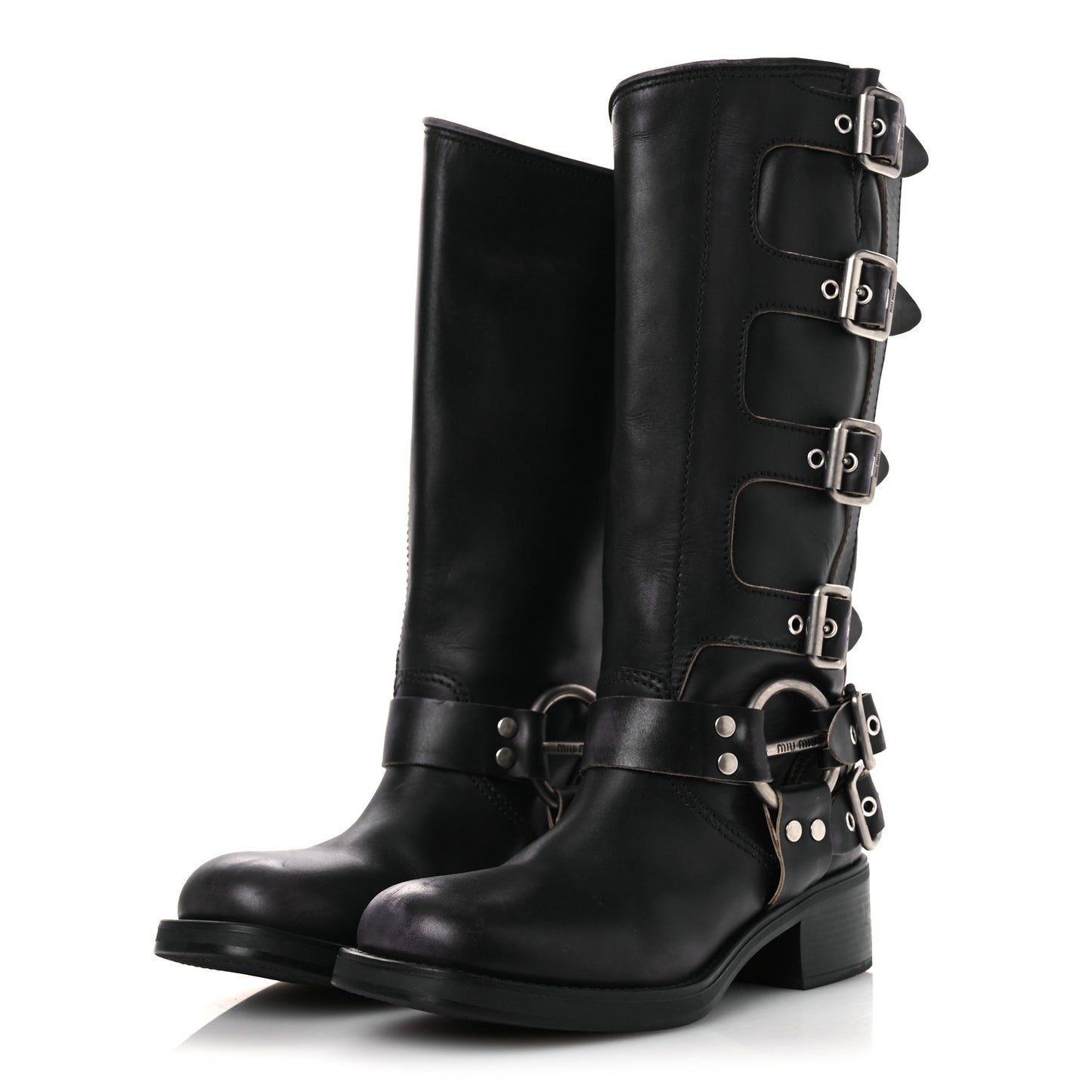 Calfskin Harness Boots 40 Black