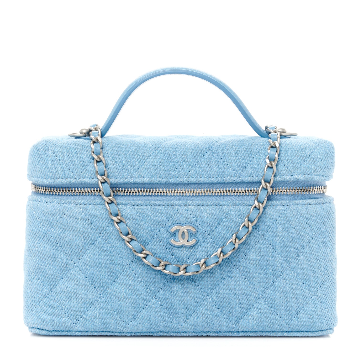 Chanel Denim Quilted Top Handle Slim Vanity Case With Chain Blue 1 of 11