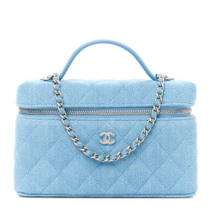 Chanel Denim Quilted Top Handle Slim Vanity Case With Chain Blue 1 of 11