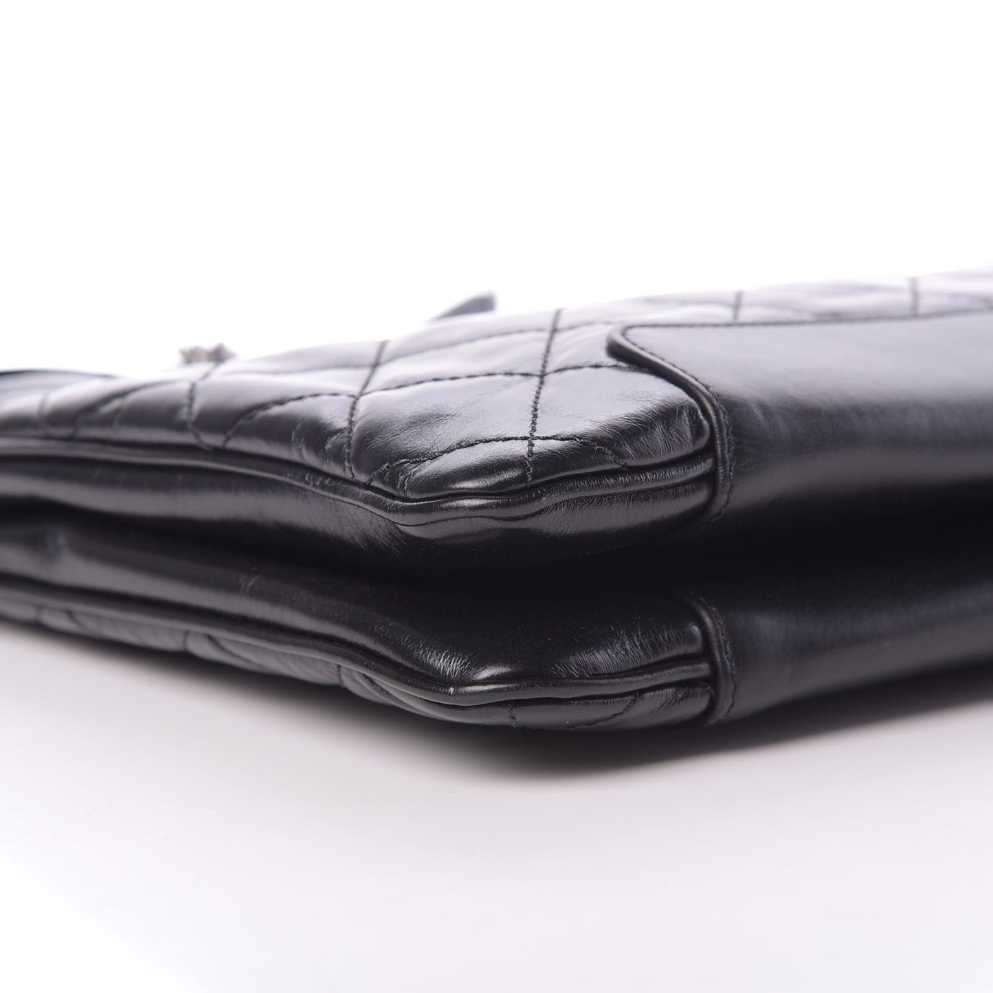 Glazed Calfskin Quilted Shopping Tote Black