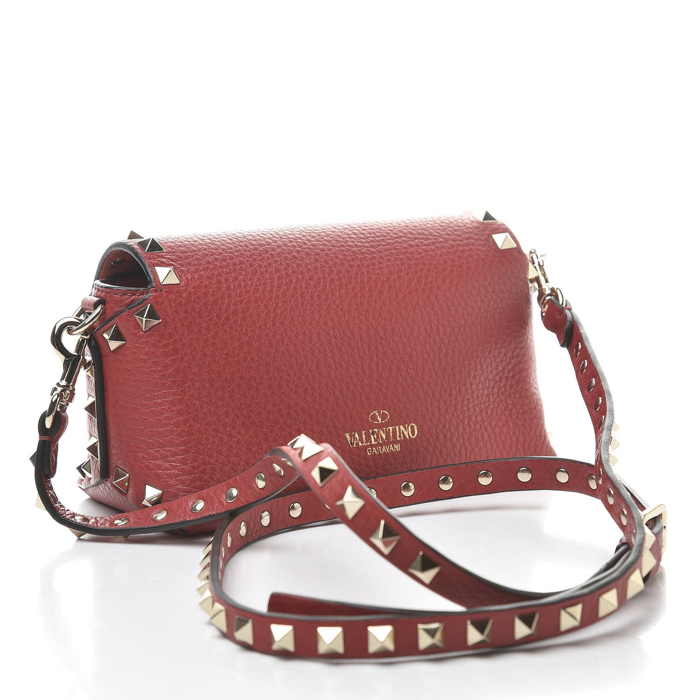 Pebbled Calfskin Mini Rockstud Crossbody Bag Rosso Valentino