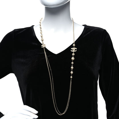 Chanel Pearl Crystal CC Long Necklace Gold 2 of 7