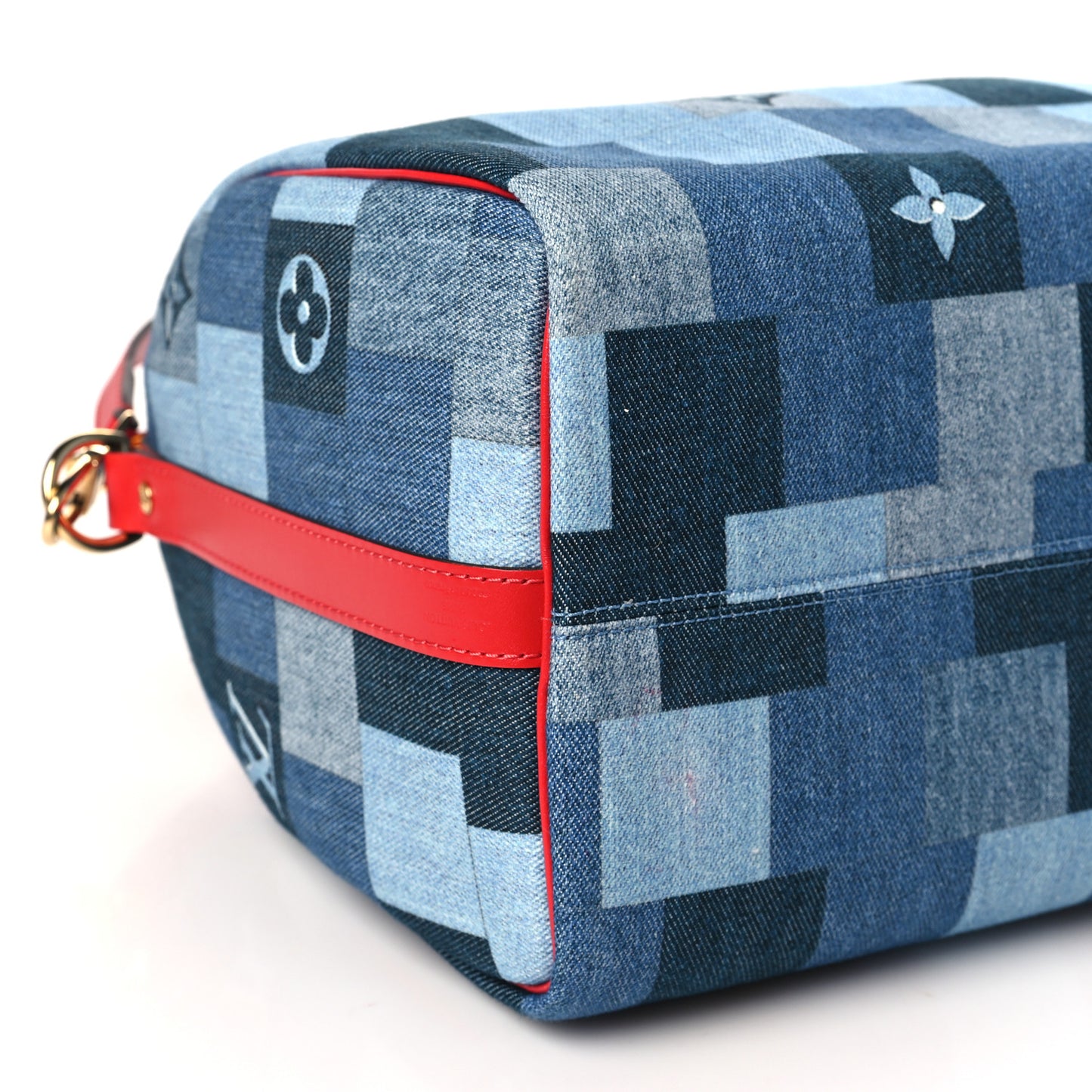 Denim Damier Monogram Patchwork Speedy Bandouliere 30 Blue Rouge