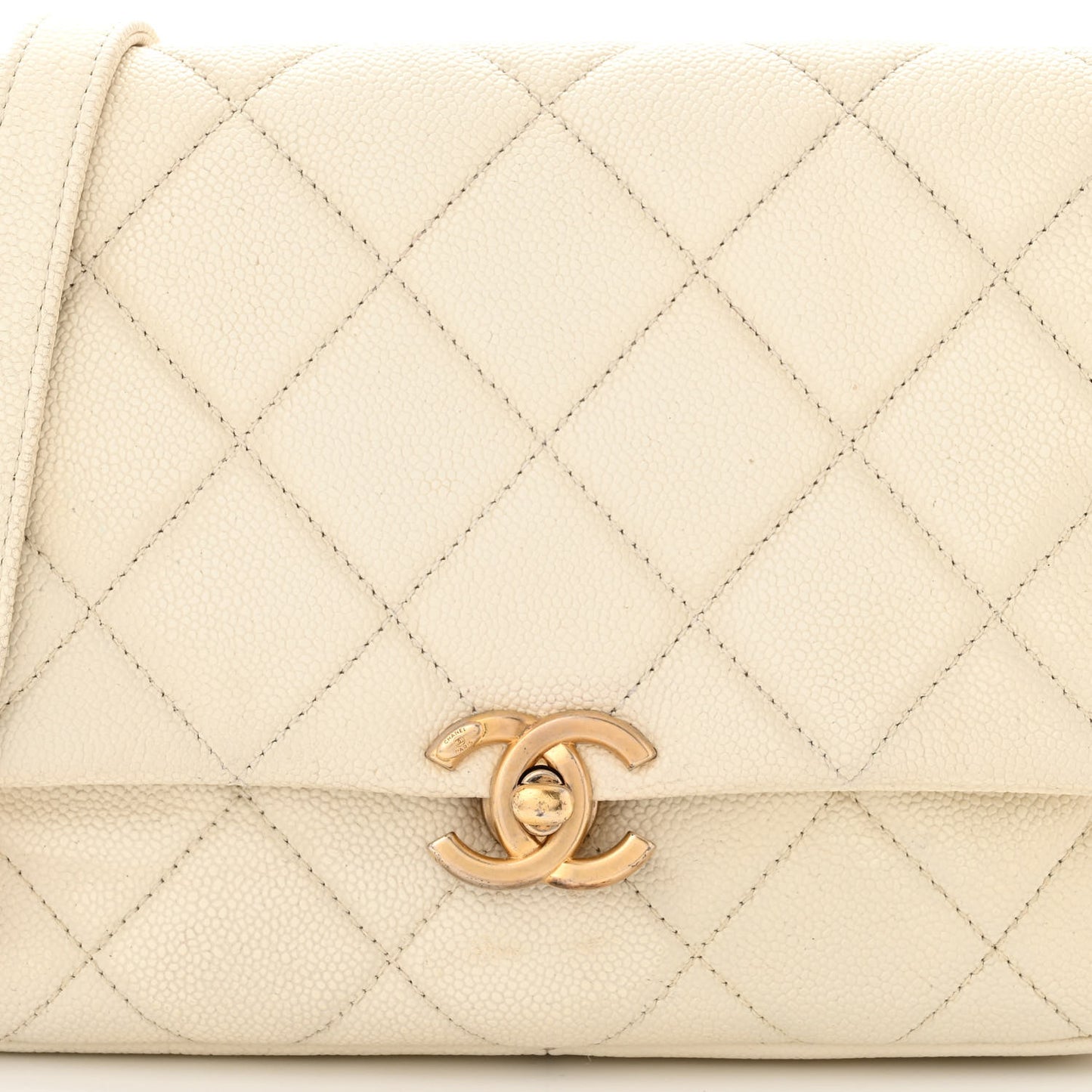 Shiny Caviar Quilted Small Chain Melody Flap White