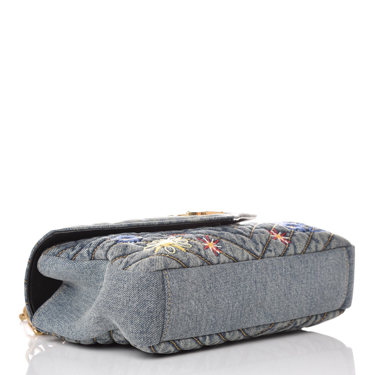 Saint Laurent Denim Matelasse Chevron Summer Embroidered Monogram Medium College Bag Blue 4 of 12