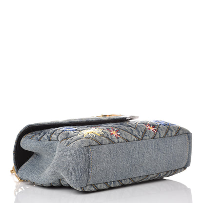 Saint Laurent Denim Matelasse Chevron Summer Embroidered Monogram Medium College Bag Blue 4 of 12