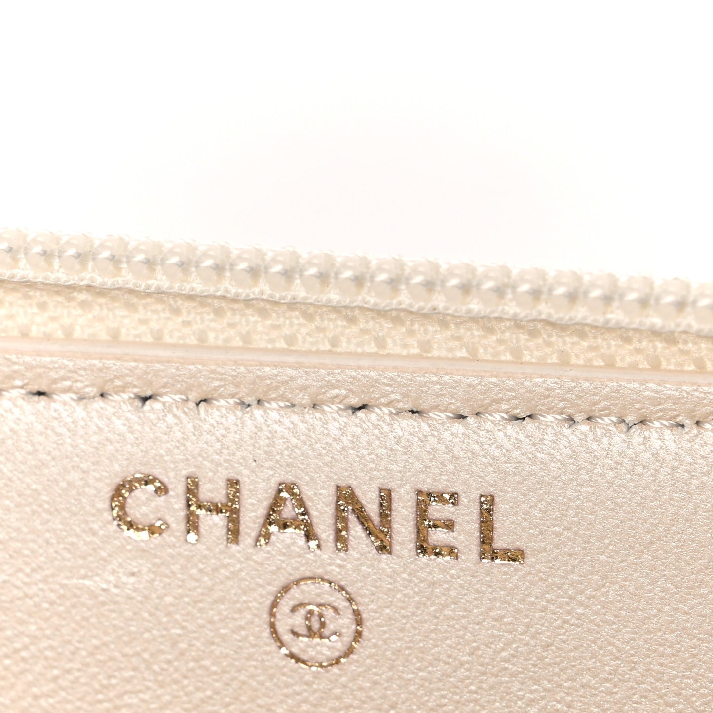 Metallic Lambskin Quilted Boy Zip Around Wallet  Ivory