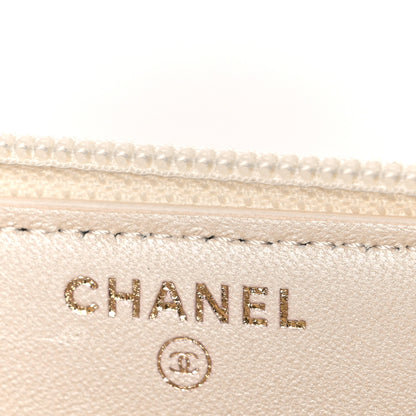 Chanel Metallic Lambskin Quilted Boy Zip Around Wallet  Ivory 6 of 8