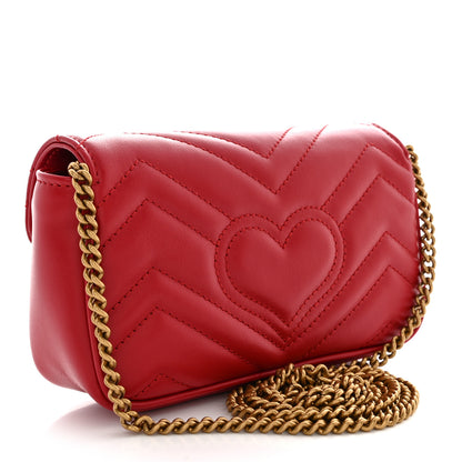 Gucci Calfskin Matelasse Super Mini GG Marmont Shoulder Bag Hibiscus Red 3 of 11
