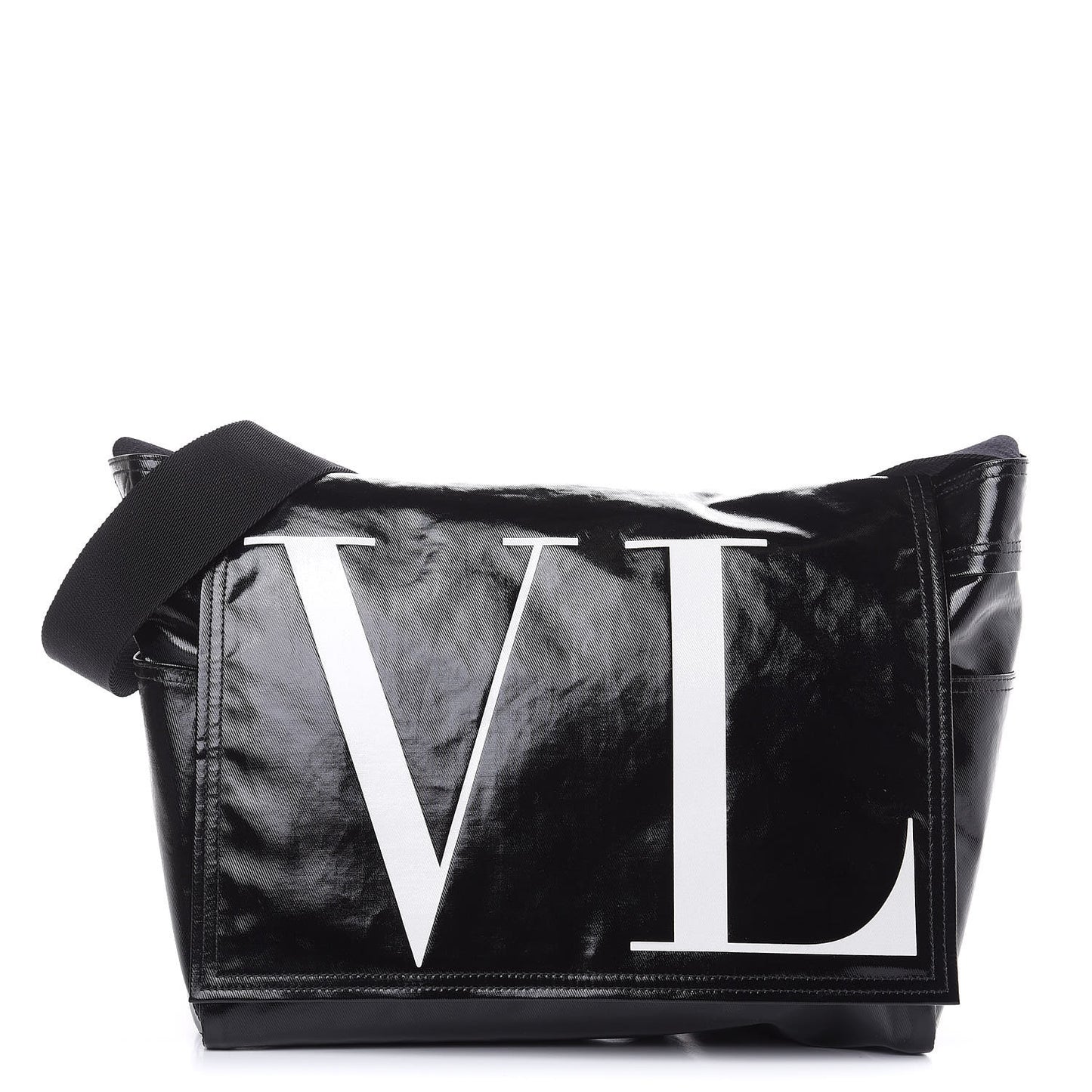 Shiny Canvas VLTN Medium Messenger Bag Black