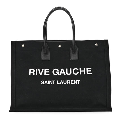 Saint Laurent Linen Calfskin Rive Gauche Tote Black 1 of 9