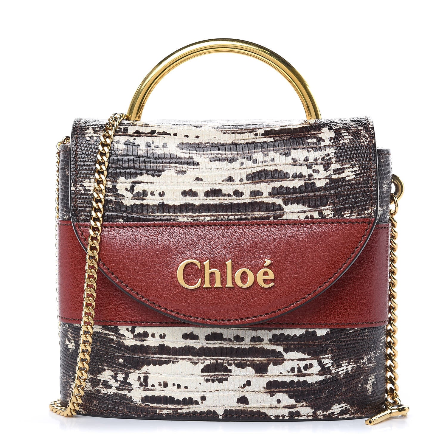 Chloe Calfskin Lizard Embossed Small Aby Lock Sepia Brown 1 of 12