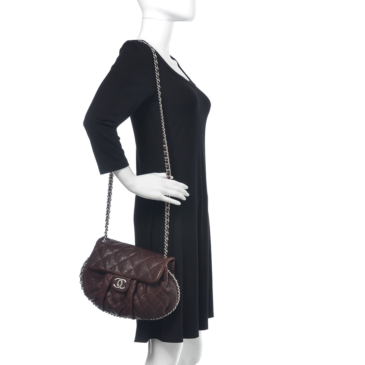 Chanel Washed Lambskin Quilted Medium Chain Around Messenger Dark Brown 2 of 12