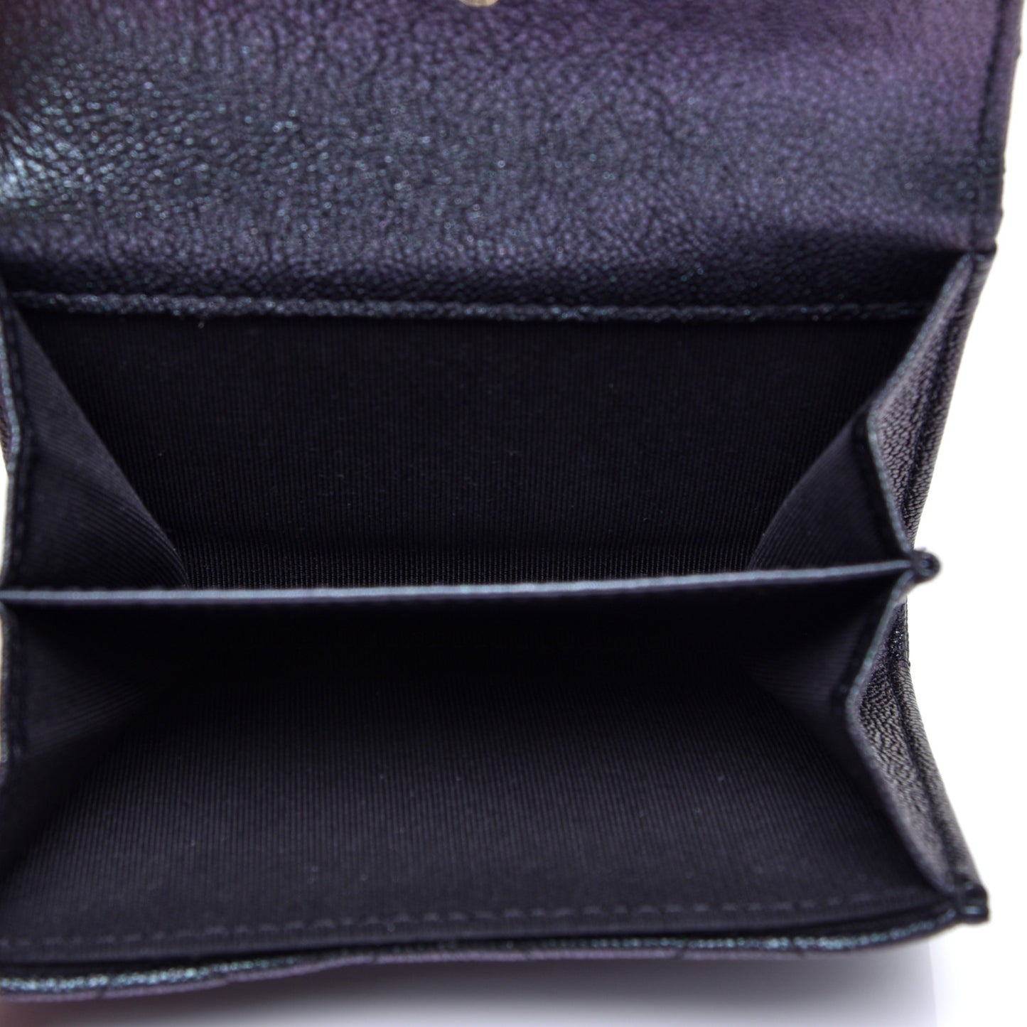 Iridescent Caviar Quilted Flap Card Holder Wallet Black