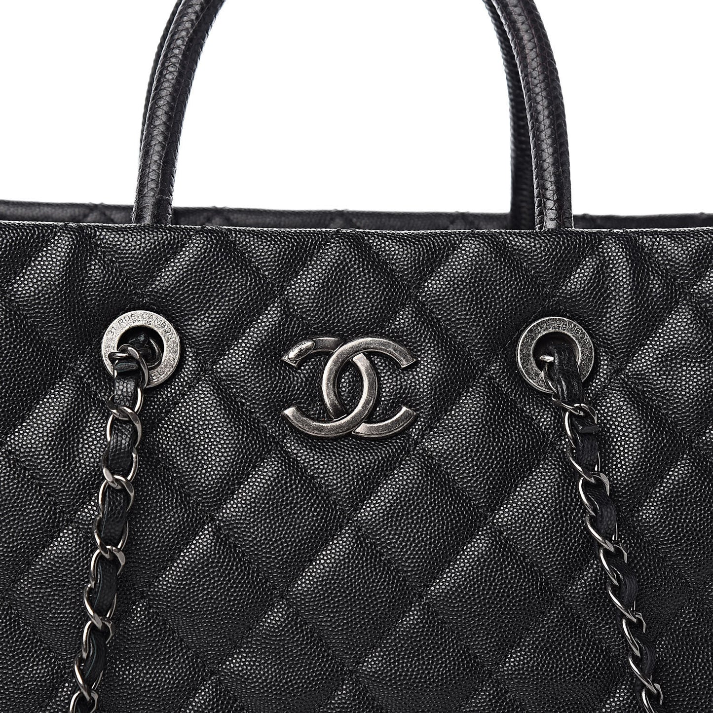 Caviar Lizard Quilted Large Coco Handle Shopping Tote Black