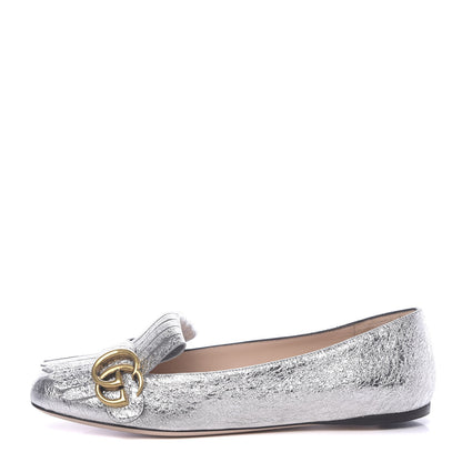 Gucci Galassia GG Marmont Fringe Flats 37.5 Argento 1 of 10