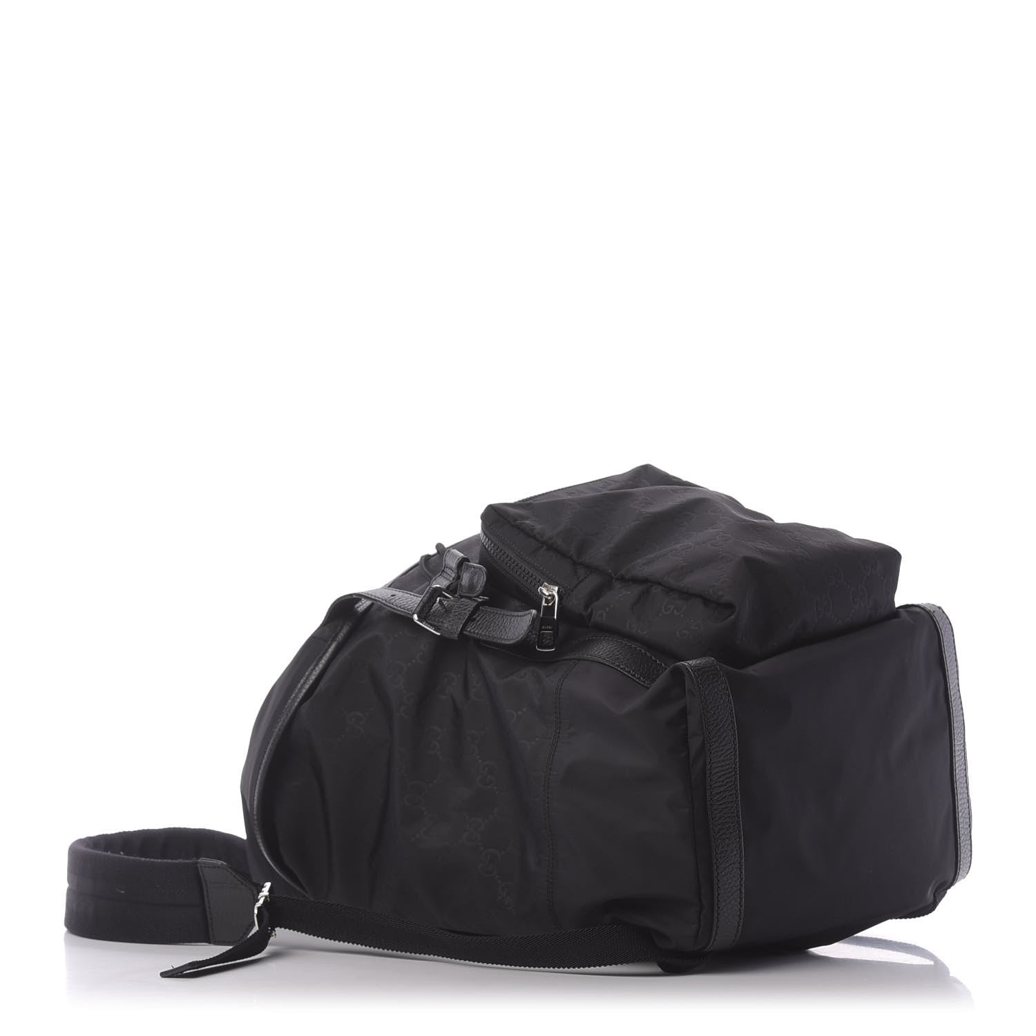 Gucci Nylon Monogram Medium Light Double Buckle Backpack Black 3 of 9