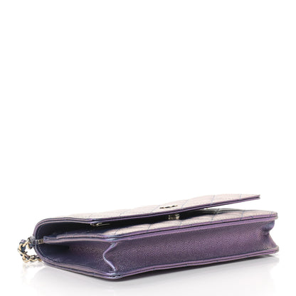 Chanel Iridescent Caviar Quilted Wallet On Chain WOC Dark Blue 4 of 12