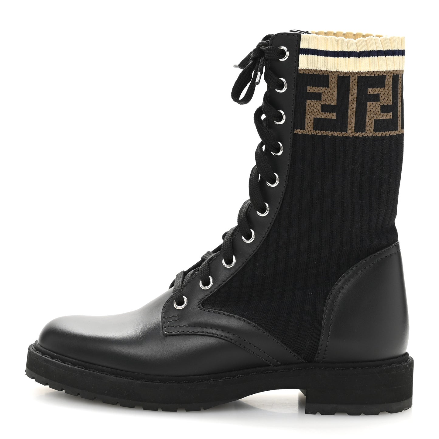 Calfskin Stretch Fabric Rockoko Biker Boots 36 Tobacco Black Marino