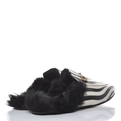 Gucci Malaga Kid Fur Zebra Inlay Womens Princetown Slippers 41.5 Mystic White Black 4 of 7