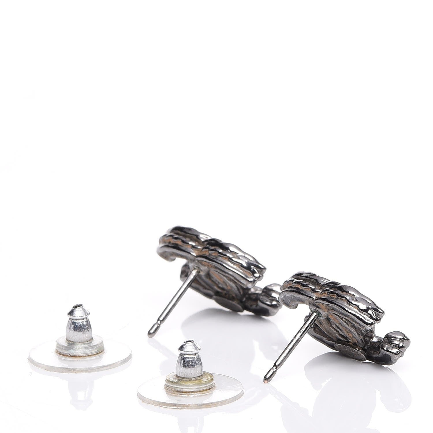 Chanel Ruthenium Crystal CC Earrings Silver Black 3 of 4