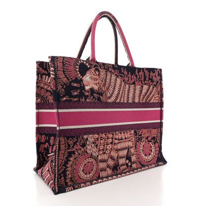 Christian Dior Canvas Embroidered Dior Animals Tiger Book Tote Deep Blue Fuchsia 2 of 13