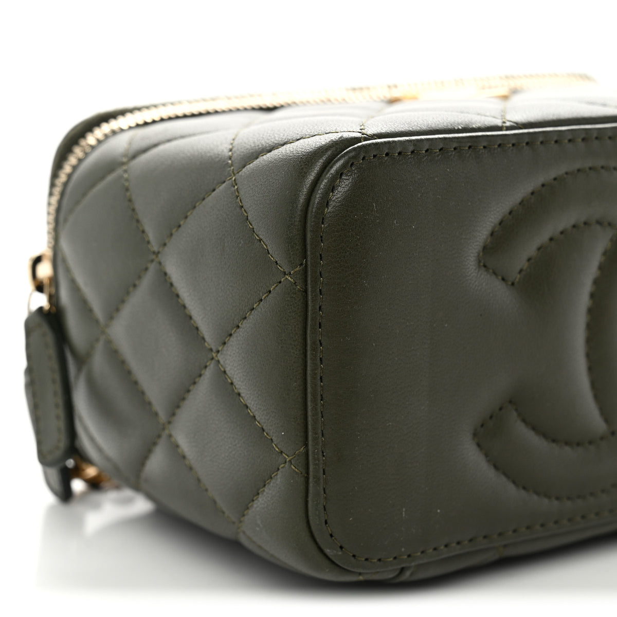 Chanel Lambskin Quilted Metal Small Top Handle Vanity Case With Chain Dark Khaki 9 of 11