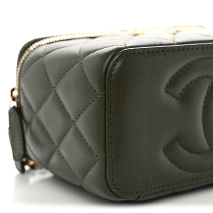 Chanel Lambskin Quilted Metal Small Top Handle Vanity Case With Chain Dark Khaki 9 of 11