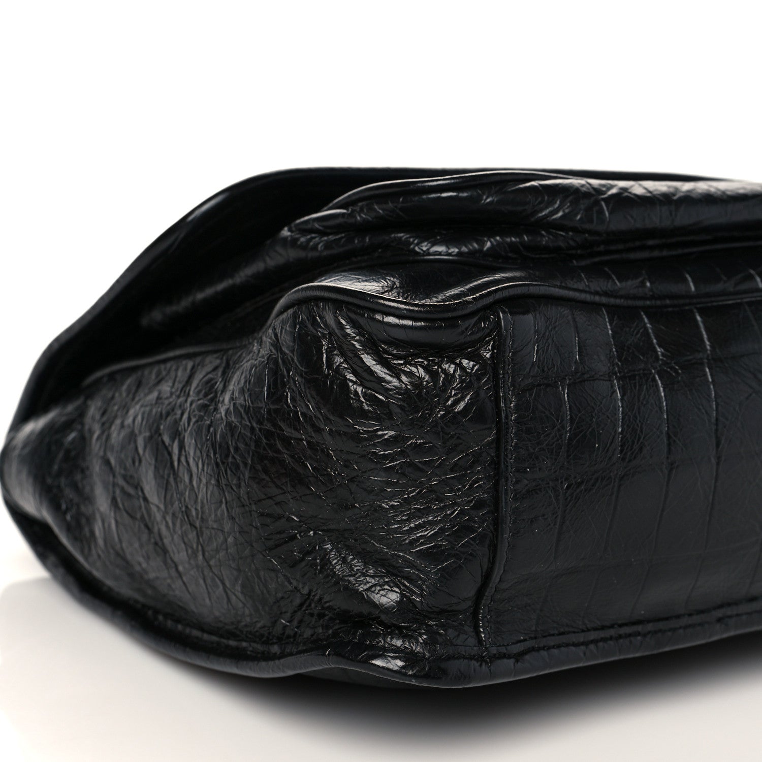 Saint Laurent Crinkled Calfskin Crocodile Embossed Monogram Medium Niki Chain Satchel Black 9 of 10