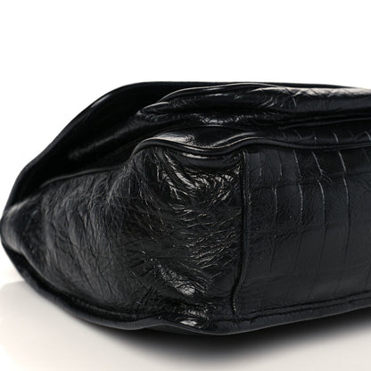 Saint Laurent Crinkled Calfskin Crocodile Embossed Monogram Medium Niki Chain Satchel Black 9 of 10