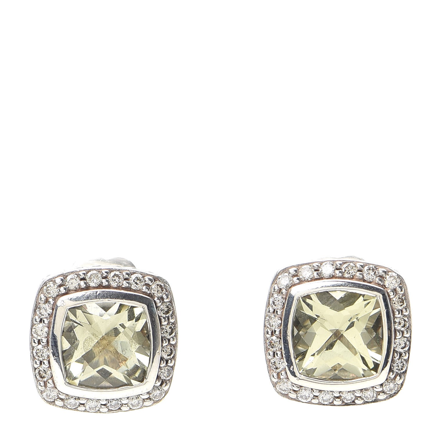 David Yurman Sterling Silver Diamond Lemon Citrine 7mm Albion Earrings 1 of 4