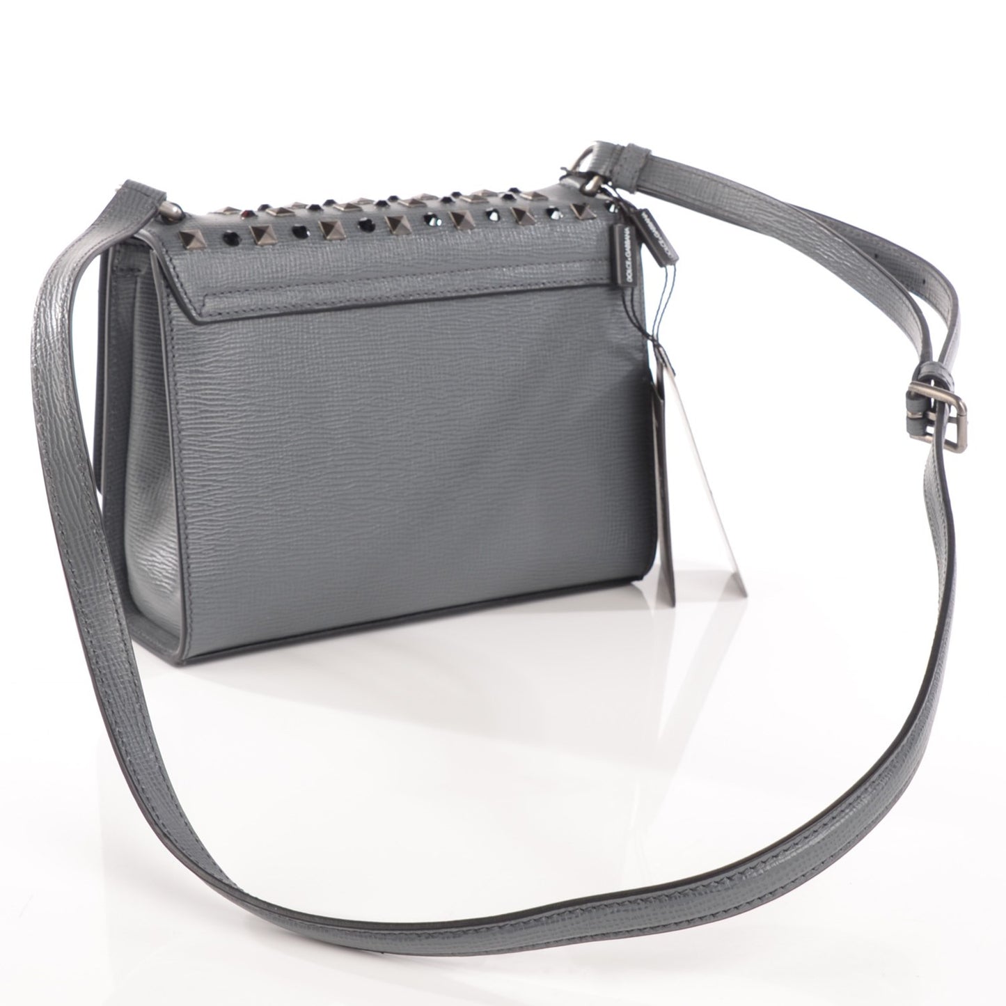 Calfskin Studded Monica Lock Crossbody Light Grey