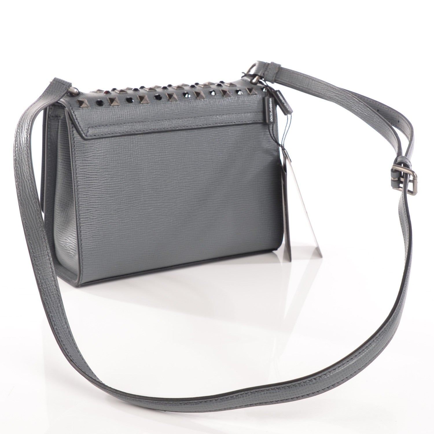 Dolce & Gabbana Calfskin Studded Monica Lock Crossbody Light Grey 3 of 7