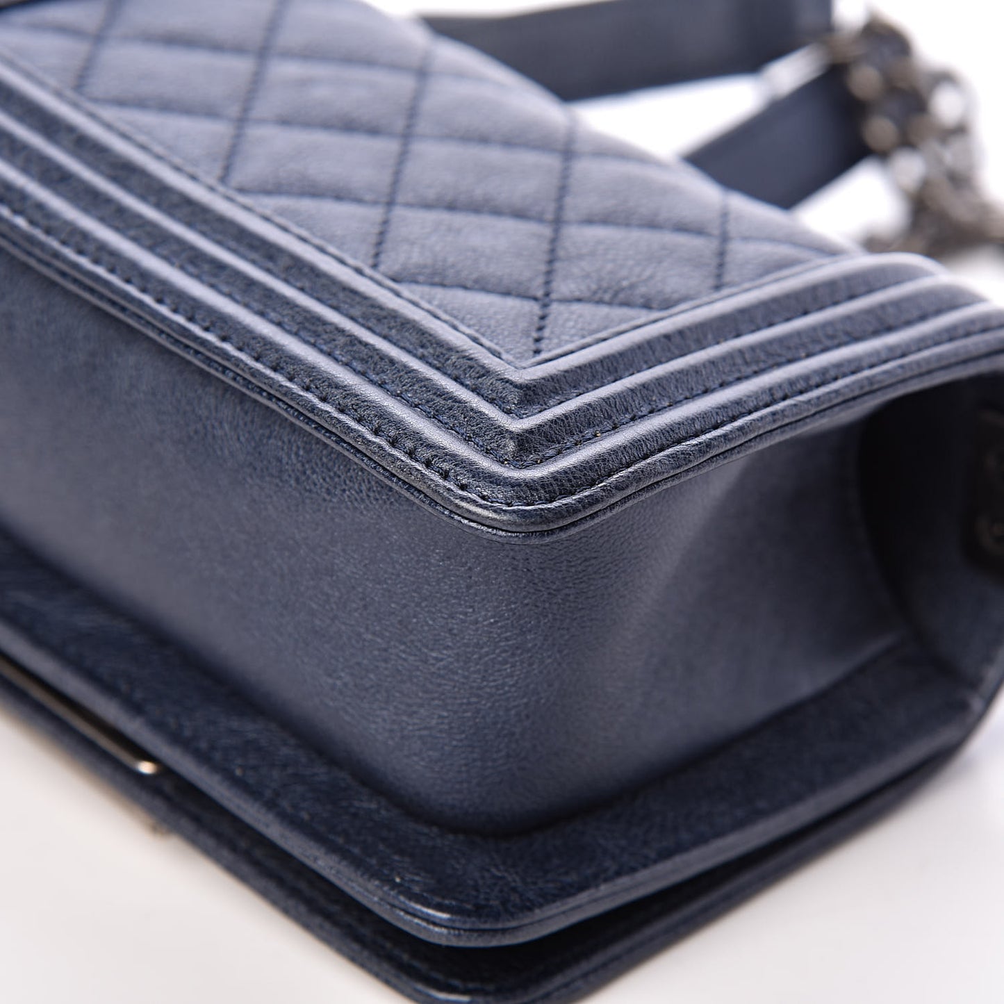 Metallic Calfskin Quilted Mini Boy Flap Blue