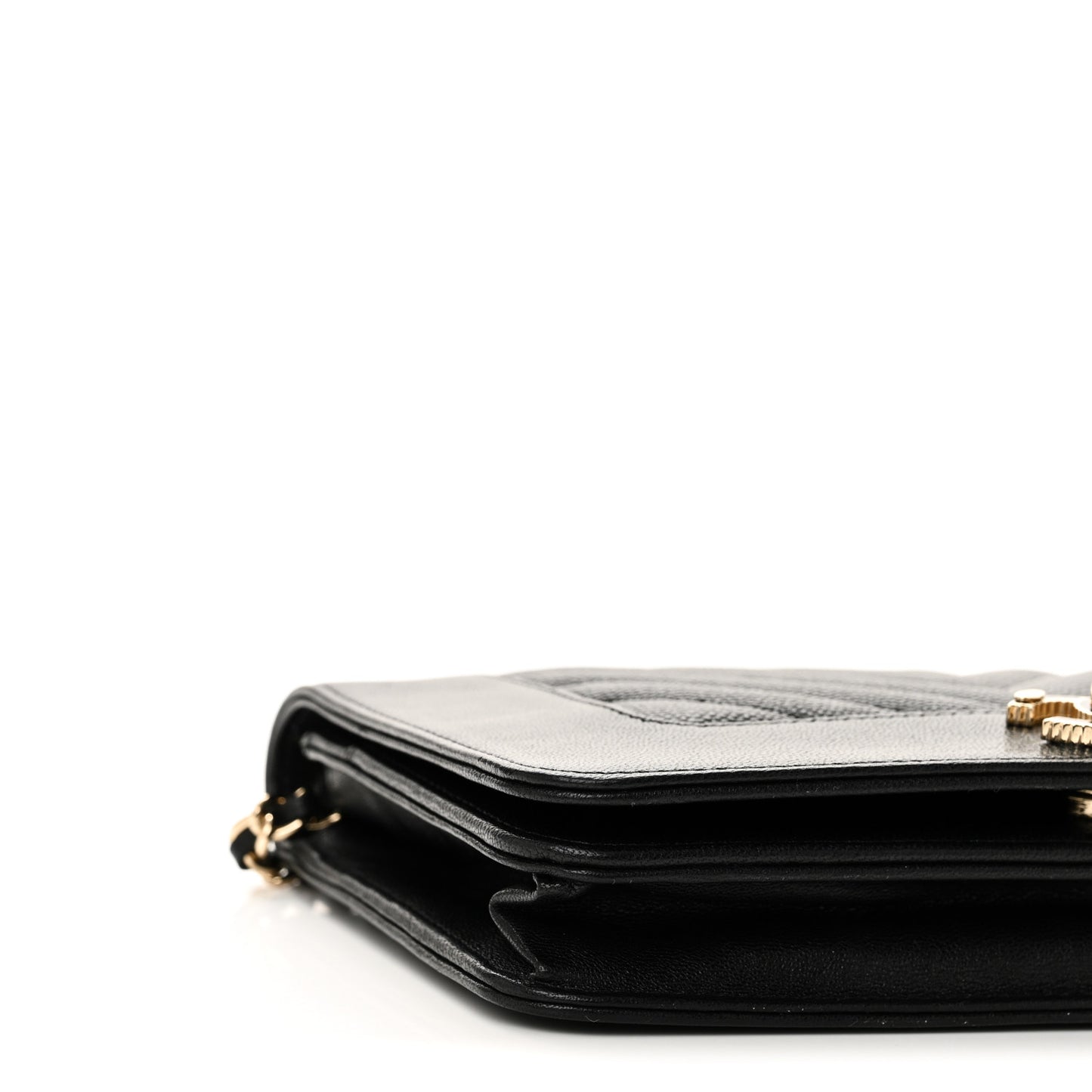 Caviar Sheepskin Chevron Quilted Vintage Mademoiselle Wallet On Chain WOC Black