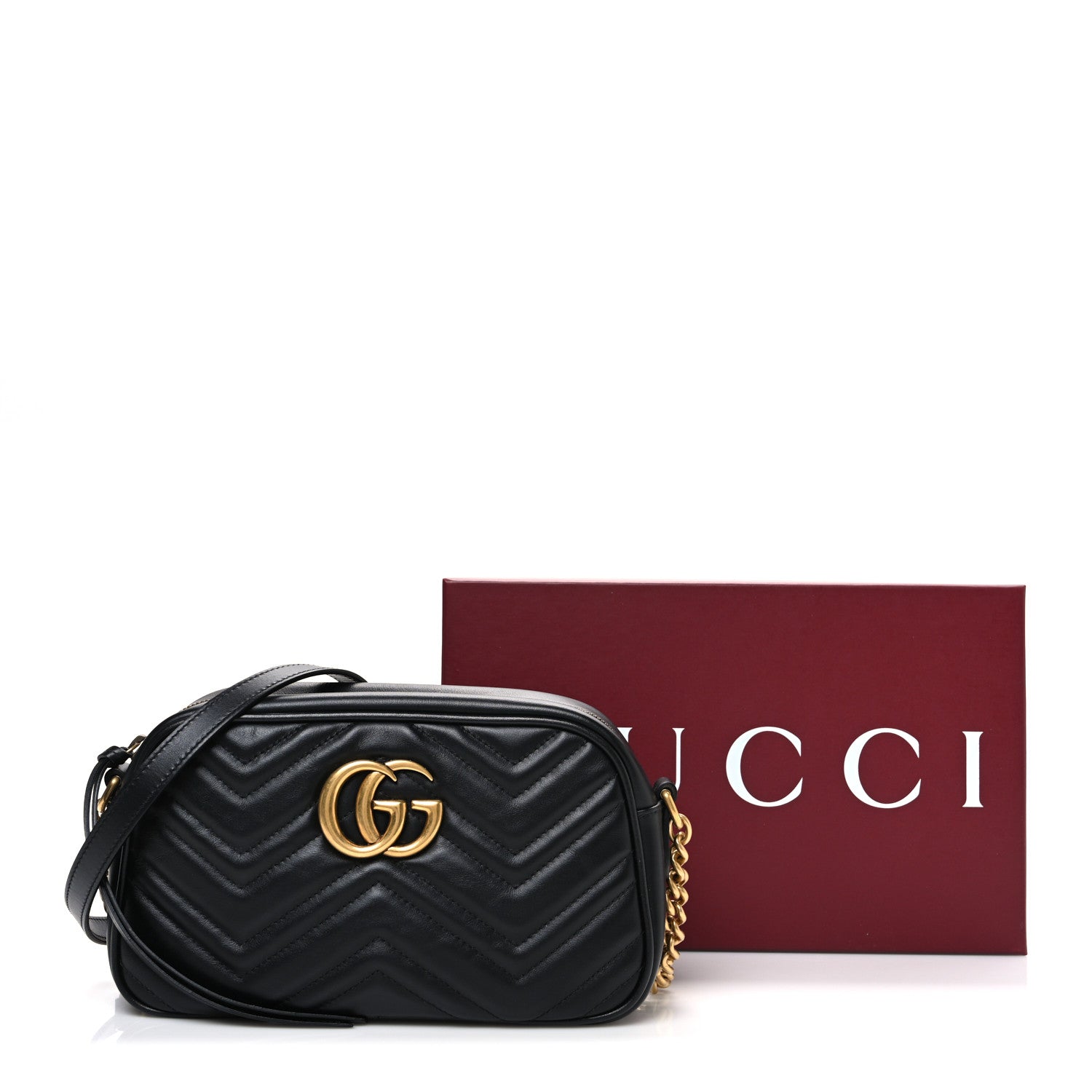 Gucci Calfskin Matelasse Small GG Marmont Chain Shoulder Bag Black 11 of 11
