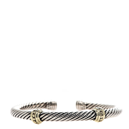 David Yurman Sterling Silver 14K Yellow Gold 5mm Cable Classics Two Station Bracelet 1 of 4