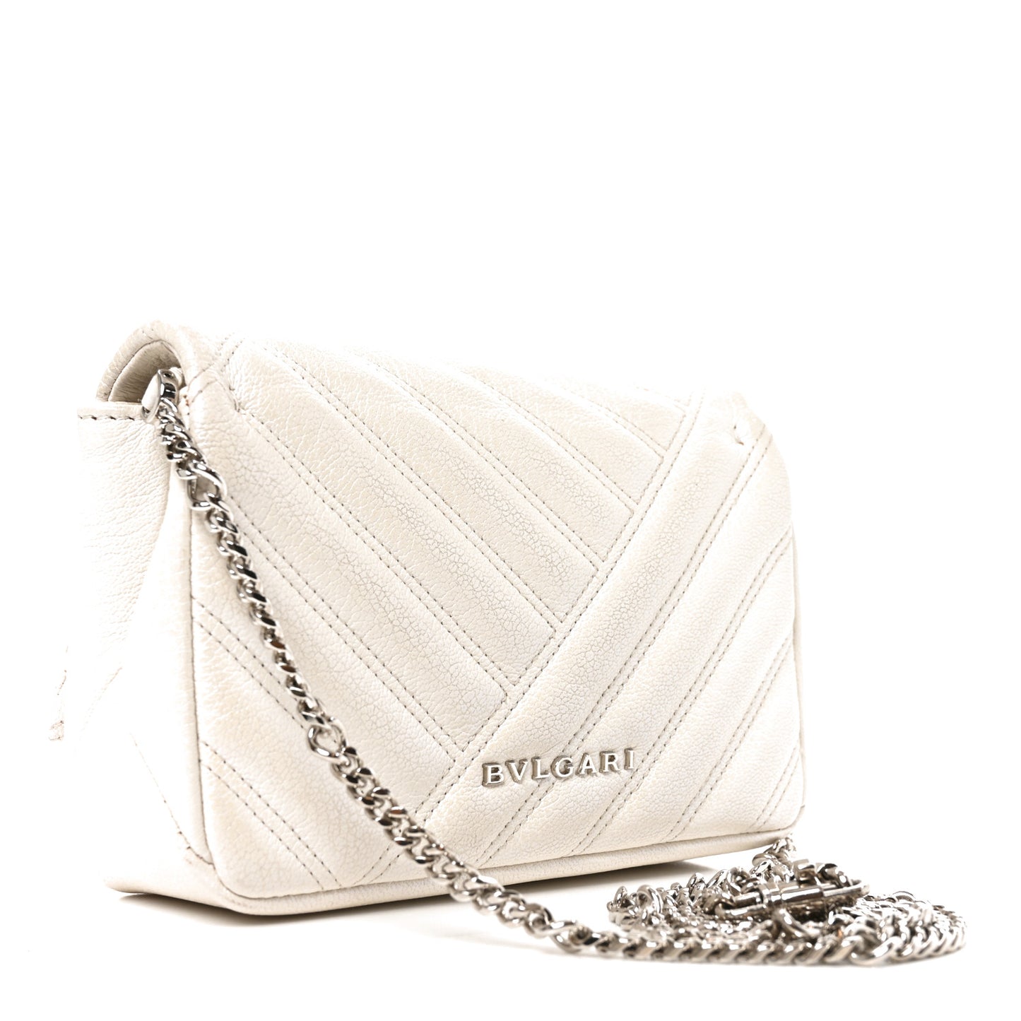 Iridescent Calfskin Matelasse Serpenti Cabochon Shoulder Bag White
